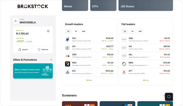 Track winning and losing stocks at a glance
